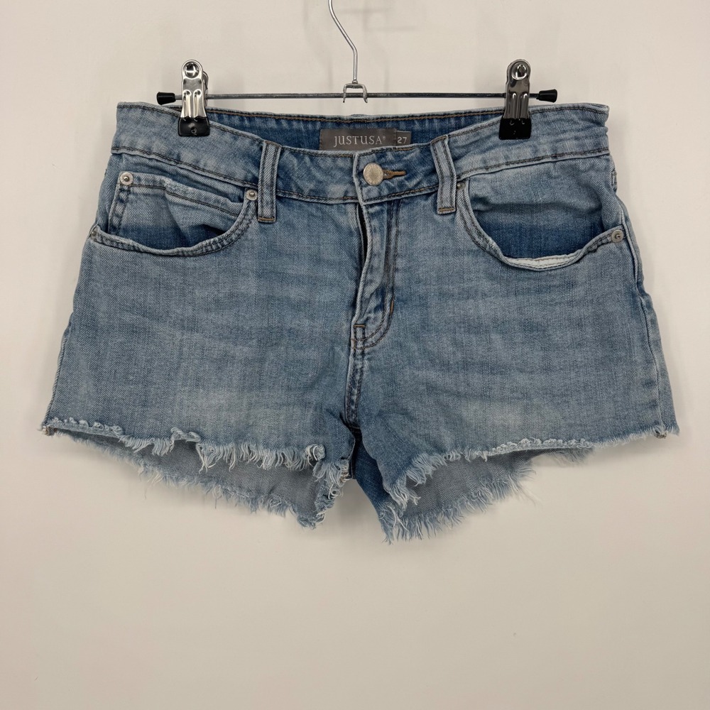 JUST USA Distressed‎ Denim Cutoff Shorts Size 27 Blue Frayed Hem Casual